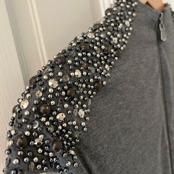 Laundry by Shelli Segal Beaded Gray Ruched Jersey Cocktail Dress - Size 8 - Picture 5 of 11